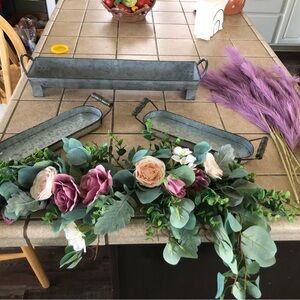 Rustic Galvanized Metal Trays with Floral Arrangement
